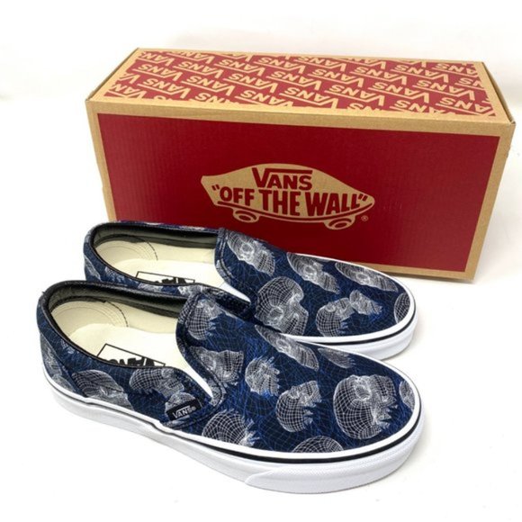 VANS Women Size VN0A33TB9IB Classic Slip On Wireframe Skull Black Canvas Sneaker - Picture 9 of 10